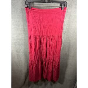 Vintage women maxi skirt XL pink pleated peasant prarie teired western buttons
